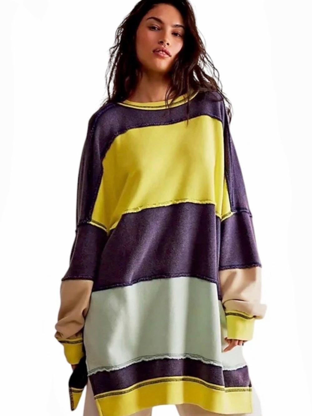 Free People/We The Free Rugby Stripe Sweatshirt Large/Navy Combo Like New